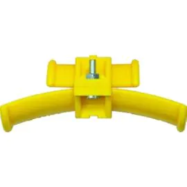 A yellow plastic hose hanger.