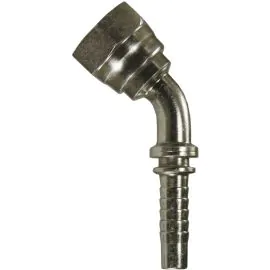 Swept 45° Crimp Nipple to suit DN8 hose x 3/8"F thread and 60° cone.