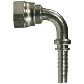 Swept 90° Crimp Nipple to suit DN8 hose x 3/8"F thread and 60° cone.