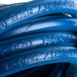 HIGH PRESSURE HOSE, BLUE, 1 WIRE, WRAPPED COVER, 250 BAR, PER METRE