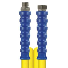 A yellow foodjet hose with zinc plated steel fittings.