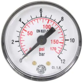 PRESSURE GAUGE 0-12 BAR 1/8"M REAR INLET