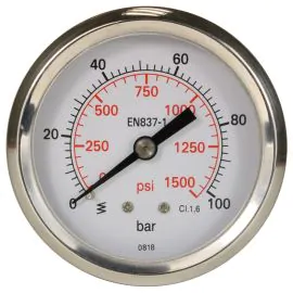 A pressure gauge with rear entry.