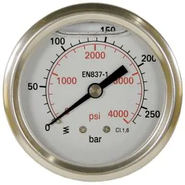 A pressure gauge with rear entry.