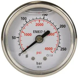 A pressure gauge with rear entry.