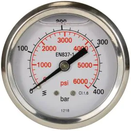 A pressure gauge with rear entry.