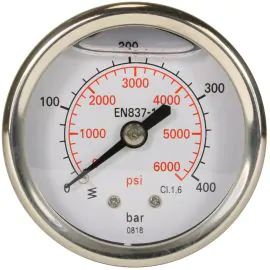 A pressure gauge with rear entry.