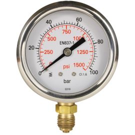 A pressure gauge with bottom entry.