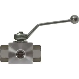 BALL VALVE, 3 WAY + LEVER HANDLE 1/4"F x 1/4"F x 1/4"F STAINLESS STEEL