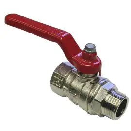 BALL VALVE + RED HANDLE 3/8"M x 3/8"F NICKEL PLATED