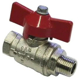 BALL VALVE + RED HANDLE 3/8"M x 3/8"F NICKEL PLATED