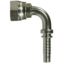 Swept 90° Crimp Nipple to suit DN8 hose x 3/8"F thread and 60° cone.
