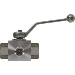 BALL VALVE, 3 WAY + LEVER HANDLE 3/8"F x 3/8"F x 3/8"F STAINLESS STEEL